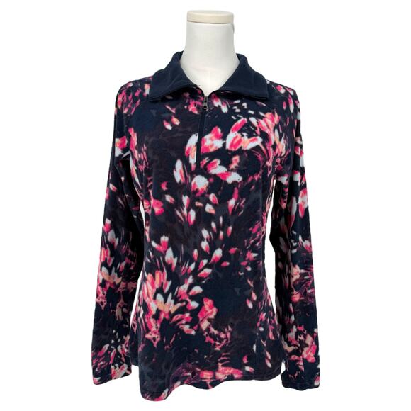 Columbia Floral Print Quarter Zip Pullover Fleece Sweatshirt Women's M Navy Pink - Picture 1 of 7